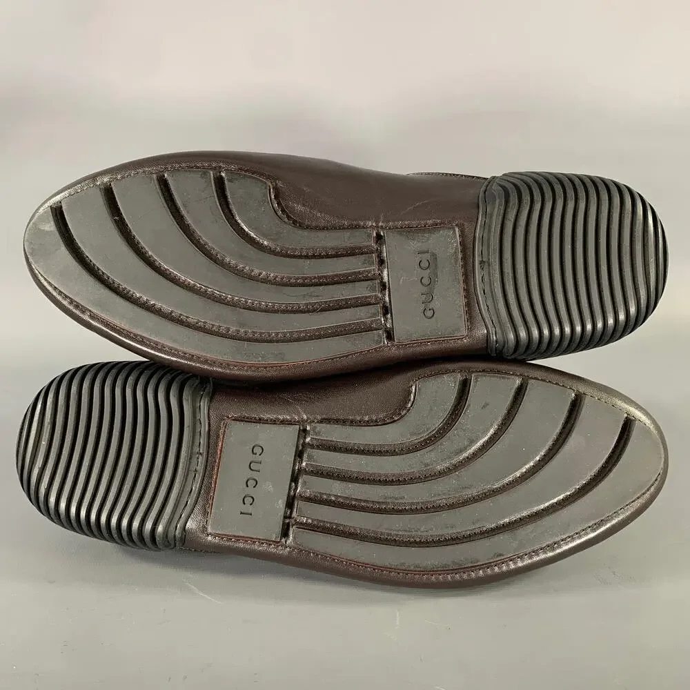 GUCCI Size 9.5 Tan Brown Monogram Leather Drivers Loafers